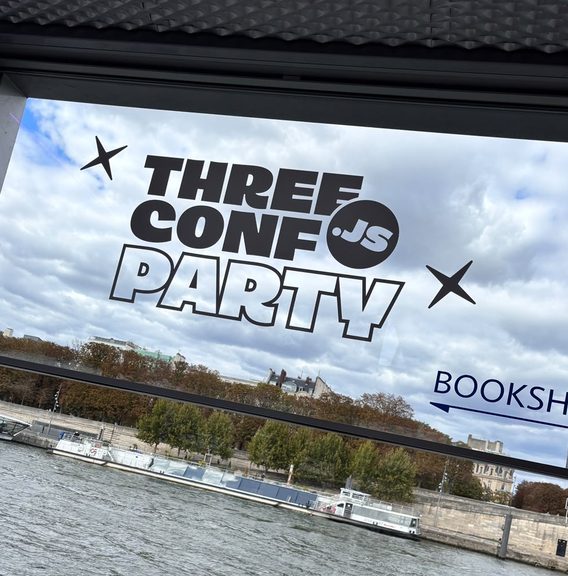 The Three Conf Party sign above the Seine